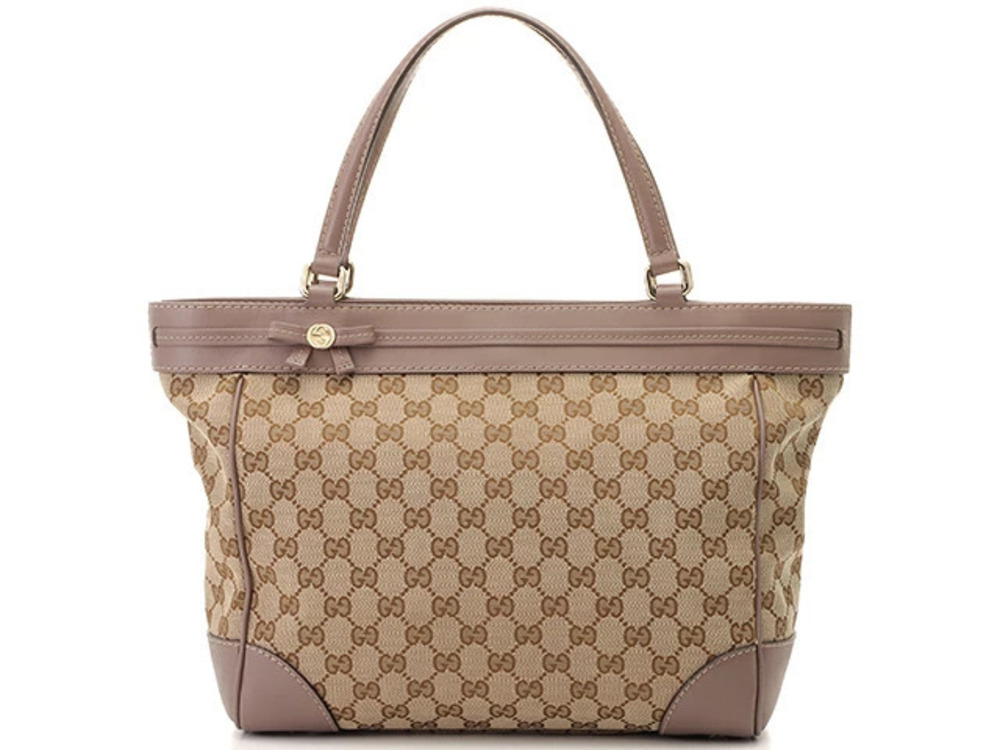 Gucci Mayfia Tote Bag Canvas Leather Beige Cream Mauve Purple